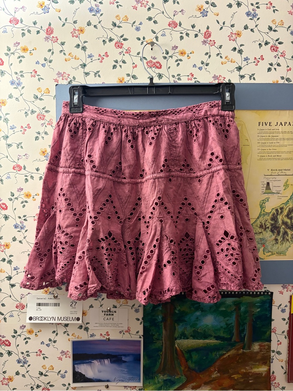 Women's Eyelet Tiered Skirt in Mauve Pink